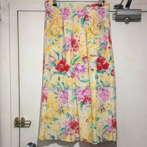 VINTAGE FLORAL PRINT SILK SKIRTS SIZE 14